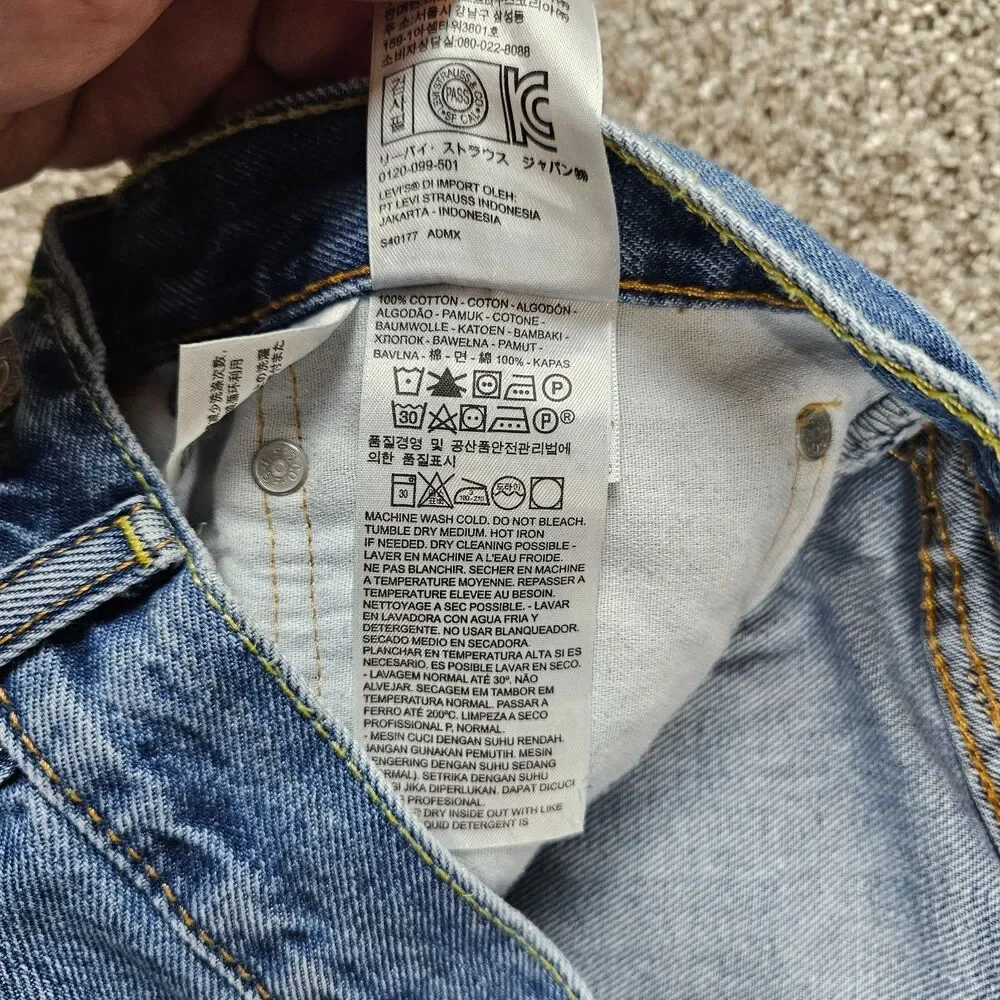 Levis 505 Jeans Mens 36x29 Blue Denim Regular Straight Grunge Distressed Skate